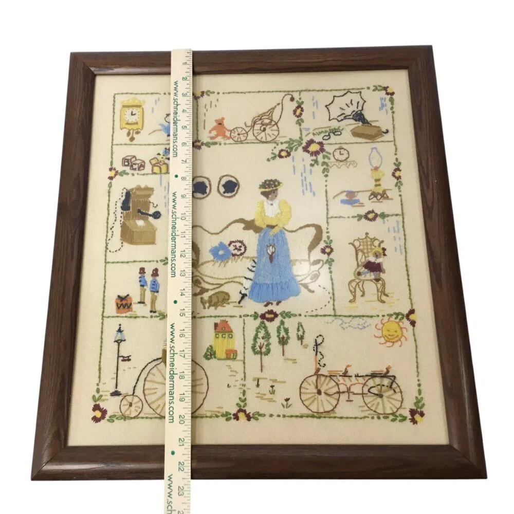 Vtg Finished Framed Crewel Embroidery Spinnerin Nostalgia 326 Elaine Thompson